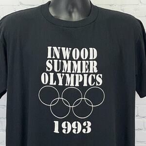 Vintage 90s Inwood Summer Olympics T Shirt New York Made In USA Black XL X-Large
